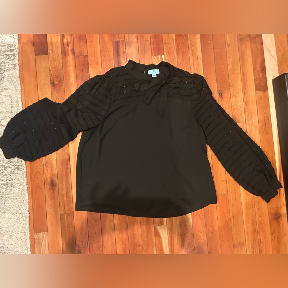 CeCe Black Blouse with Bow Detail
